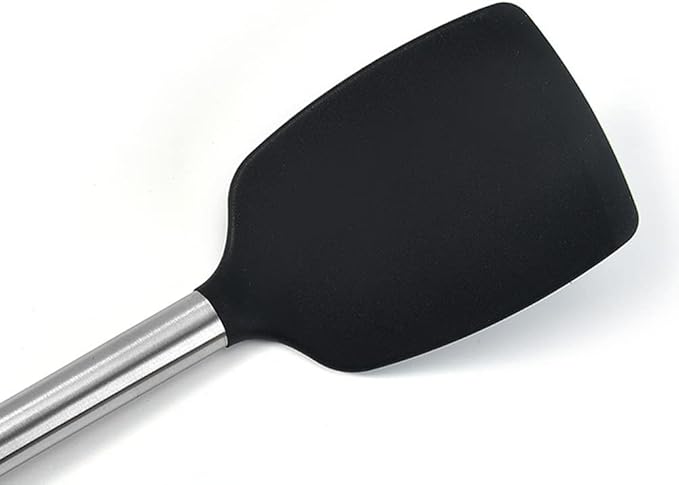 2Pack Small Silicone Turner High Heat Resistant Slotted Spatula for Fish, Eggs, Pancakes and More (Set of 2, Black2)