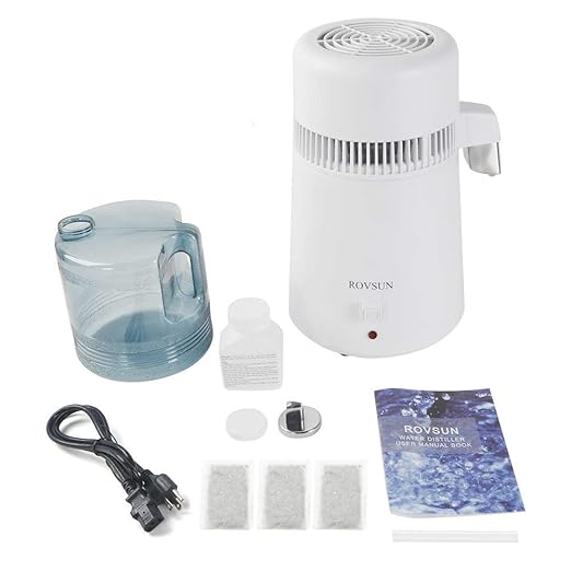 ROVSUN 【Upgraded】 1.1 Gallon/4L Water Distiller Countertop Distilled Water Machine with Flame-Retardant Material, BPA-Free Container & Stainless Steel Interior, 750W Distilled Water Maker Purifier