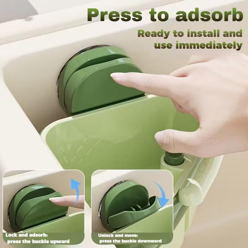 Suction Cup Sink Corner Rack, 2025 Upgrade Corner Sink Strainer Basket, One-Press Automatic Dumping, Suction Cup Press Sinks Drainer Basket, Sponge Storage Rack, Durable and Easy Cleaning Y