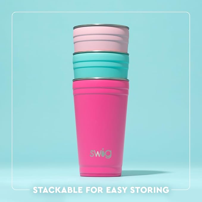 Swig Life 24oz Party Cup, Stackable Insulated Travel Coffee Tumbler with EZ Slider Lid, Cup Holder Friendly, Stainless Steel 24 oz Tumbler, Reusable Coffee Mug (Full Bloom)