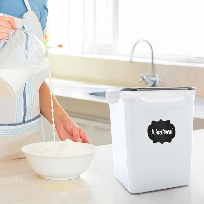 Large Food Storage Containers 5.2L (175oz), MCIRCO 4 Pieces Plastic Airtight Food Storage Containers for Flour, Sugar, Baking Supplies, with 4 Measuring Cups and 20 Labels