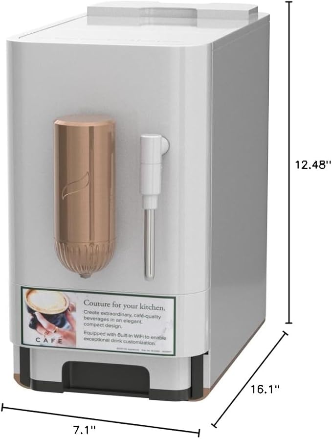 Cafe Affetto Automatic Espresso Machine & Milk Frother with Built In & Adjustable Espresso Bean Grinder, One-Touch Brew in 90 Seconds, Wifi & Smart Connected, Removable 1.2L Water Tank, Matte White