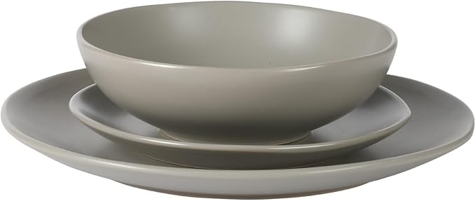 Gibson Home Bethel 18 Piece Plates and Bowls Ceramic Stoneware Organic Shape Dinnerware Set (Service for 6) - Matte Grey