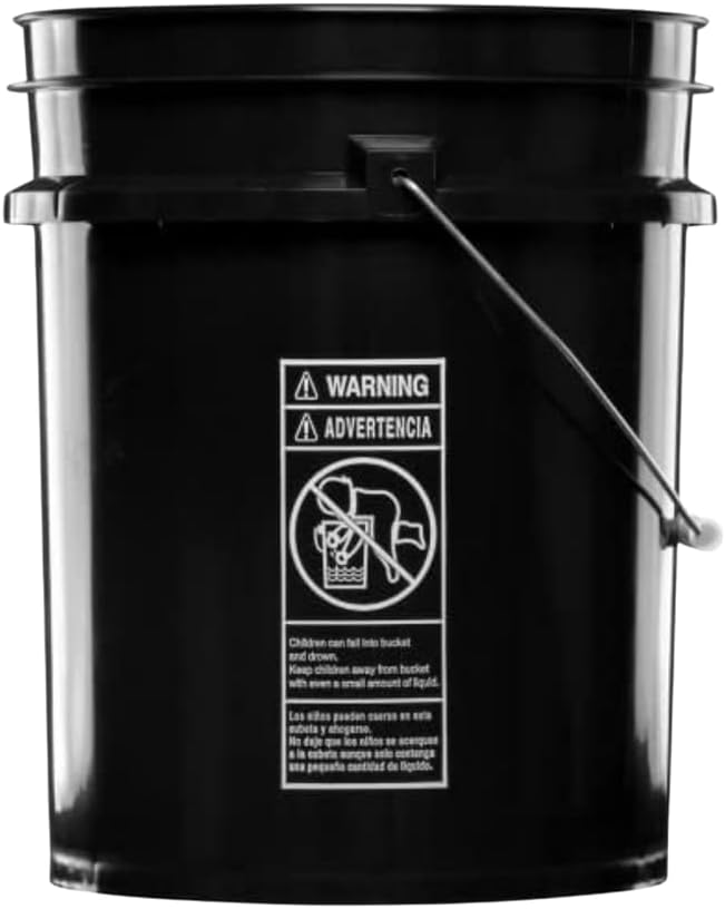 House Naturals 5 Gallon Premium HPDE Plastic Bucket - Made in USA Food Grade Storage Container, BPA Free All Purpose Pail (1, Black)