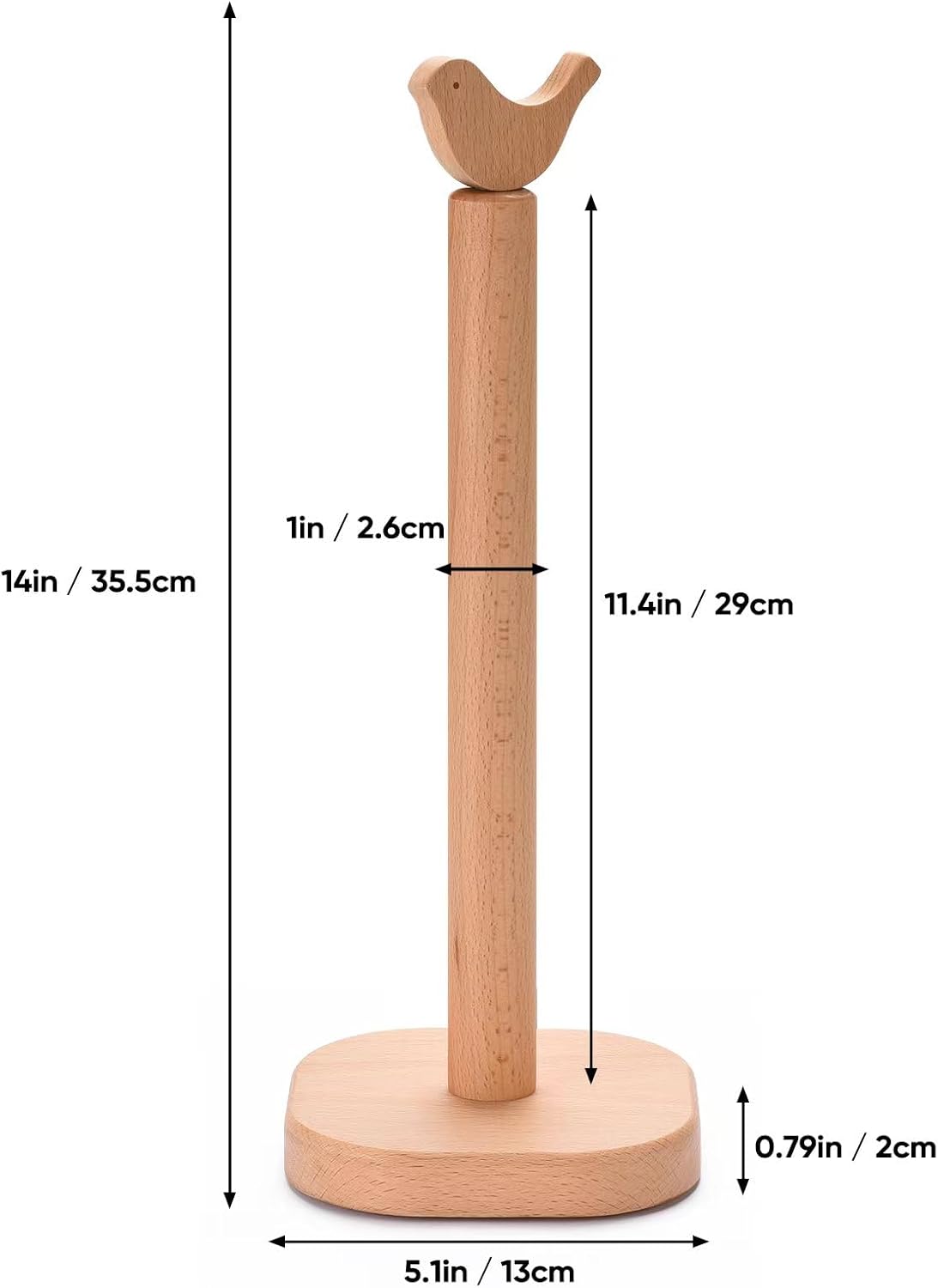 Paper Towel Holder, Cute Bird Wooden Kitchen Roll Stand Organizer Countertop Free Standing, Housewarming Gift New Home