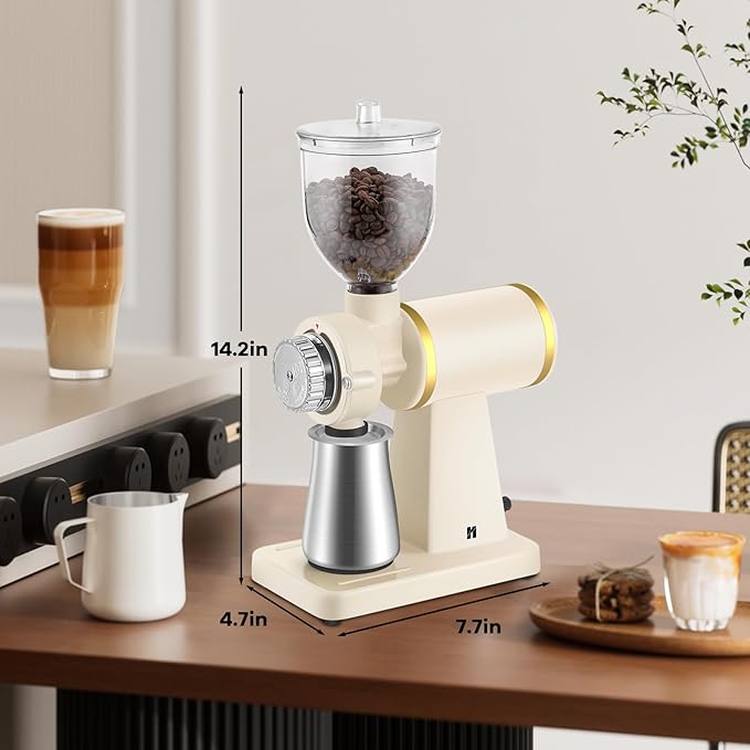 Huanyu Electric Coffee Bean Grinder 250G Commercial&Home Milling Grinding Machine 200W Automatic Burr Grinder Professional Miller 8 Fine - Coarse Grind Size Settings (White)