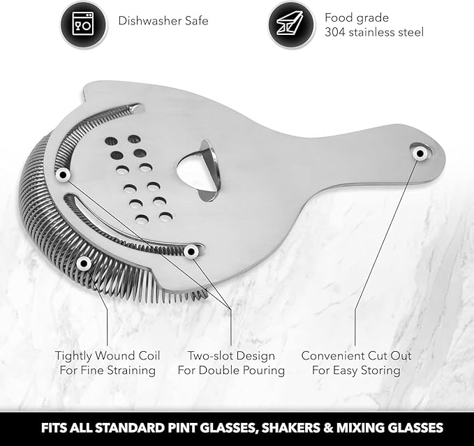 Cocktail Set - Stainless Steel, Essential Cocktail Set Includes Jigger, Hawthorne Strainer, Shaking Tins, Mixing Glass, Barspoon (Set of 6)