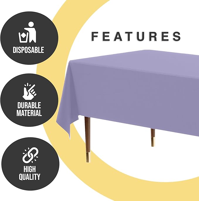 Exquisite 66% Thicker Premium Plastic Table Cloth Rectangle Table Cover 0.5 Mil 6 Pack Lavender Table Cloth 54 Inch x 108 Inch Disposable Tablecloth Won't Tear Easily Like Cheap Thin Brands