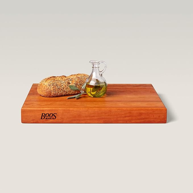 John Boos RA-Board Series Rectangular Wooden Cherry Cutting Board 20”x15” – 2.25” Thick, 20-lb Reversible Butcher Block with Edge-Grain & Finger Grips – Made in the USA