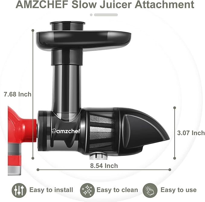 Masticating Juicer Attachment for All Kitchen Aid Stand Mixers, Easy to Clean Slow Juicing Parts, Cold Press Accessories for Fruits & Vegetables, Machine not Included, Black