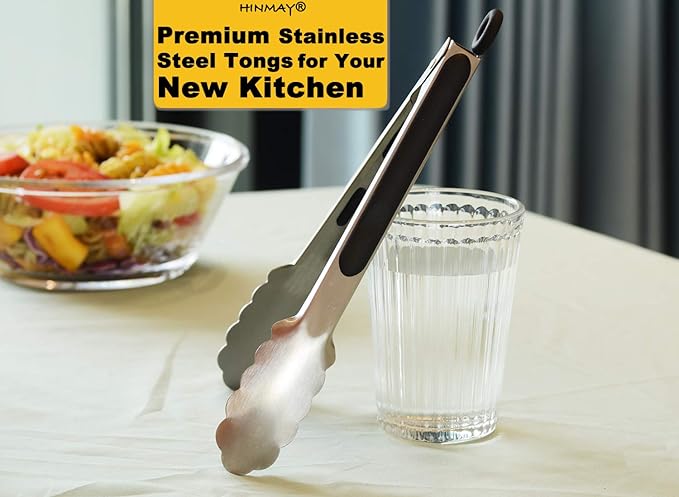 Stainless Steel Kitchen Tongs 9-Inch Cooking Tongs, Set of 3