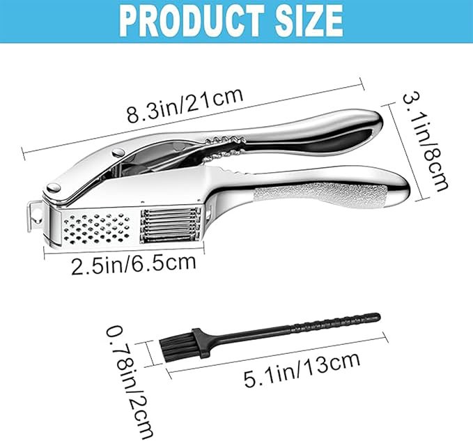 Garlic Press and Slicer 2 in 1, Rust Proof & Dishwasher Safe Professional Garlic Mincer Tool, Effortlessly Crush and Mince Garlic with this Ergonomic Handle-Garlic Slicer & Brush ANCQMI(Silver)