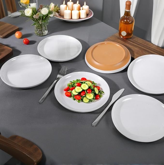 Webbylee Melamine Dessert Plates Set of 6-7.56" Serving Durable Dishes Perfect for Kitchen Outdoor Use,Durable Small Plates for Salad-White & Brown