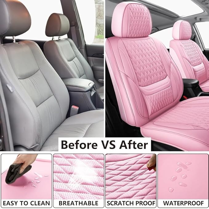 Front Seat Car Seat Covers Custom Fit for Chevrolet/Chevy Bolt 2016-2026 - Premium Faux Leather with Lumbar Support | Breathable, Waterproof, Anti-Slip, Durable (Pink,Front Seat)