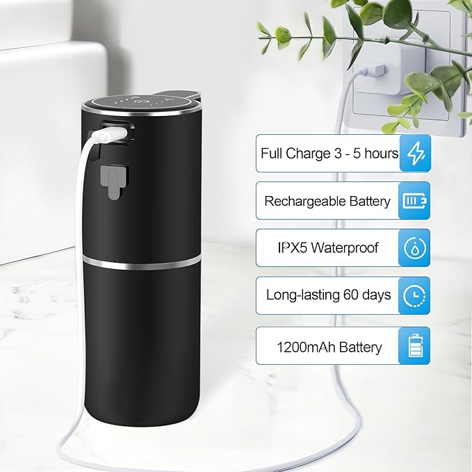 Automatic Liquid Soap Dispenser,4 Level Adjustable Liquid Dispenser, Rechargeable Soap Dispenser with USB Type C Rechargeable, 12.8oz/ 380ml Touchless Hand & Dish Dispenser for Bathroom, Kitchen
