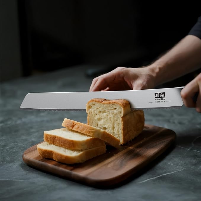 SHAN ZU 10 Inch Bread Knife, Razor Sharp Sourdough Slicing Knife, Japanese High Carbon 10Cr15Mov Stainless Steel Cake Knife, Multifunction Serrated knife for Homemade Bread
