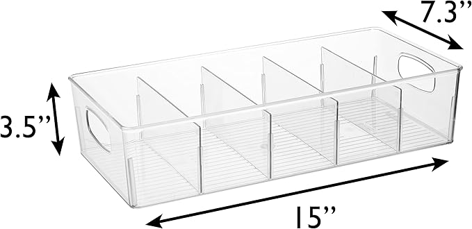 ClearSpace Plastic Pantry Organization and Storage Bins with Removable Dividers – XL Perfect Kitchen / Refrigerator/ Cabinet Organizers, 2 Pack
