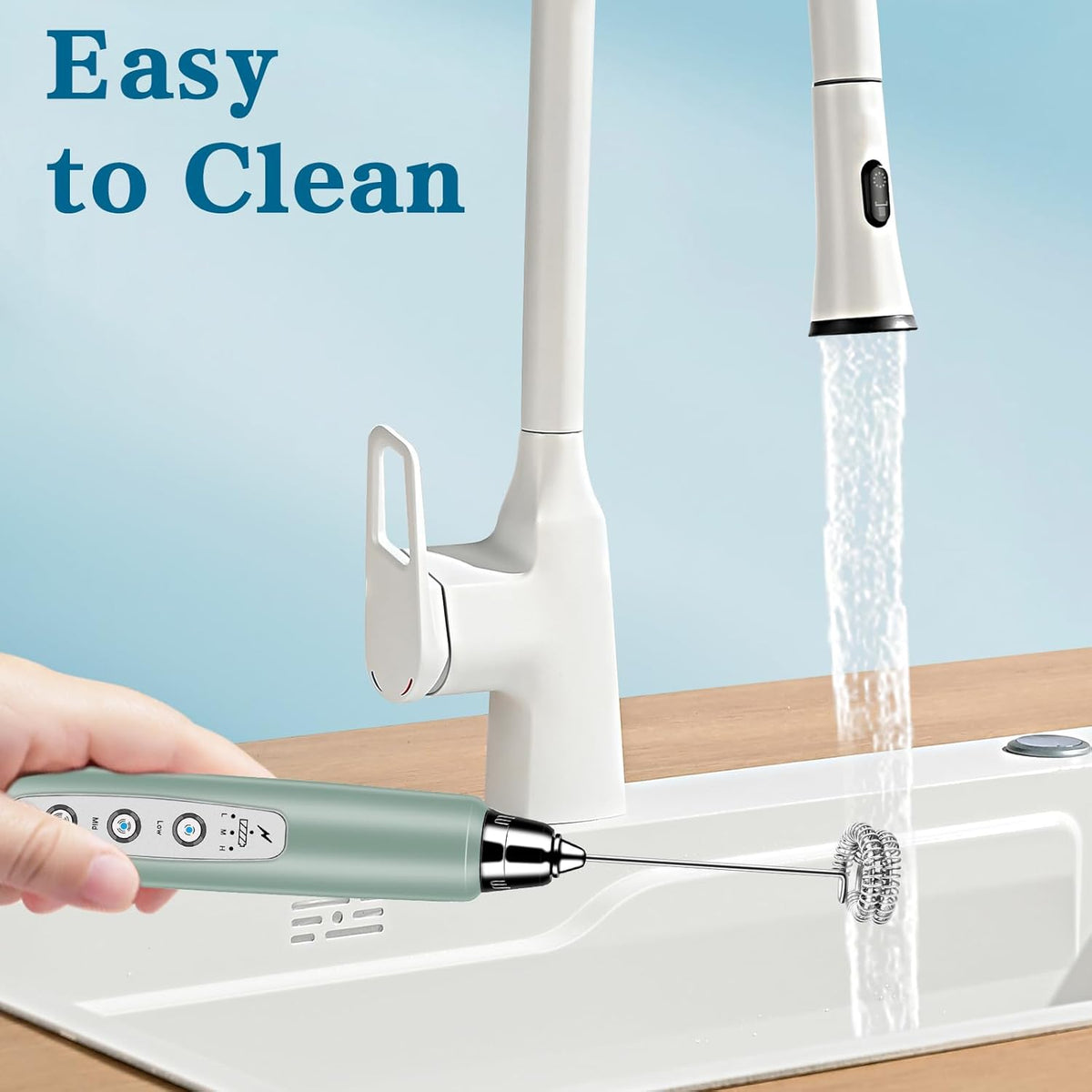 Milk Frother Handheld for Coffee, Electric Whisk 3 Speed Adjustable, Drink Mixer with Stainless 3 Whisks, Rechargeable Hand Frother Wand, Foam Maker for Latte Cappuccino Hot Chocolate Egg Green