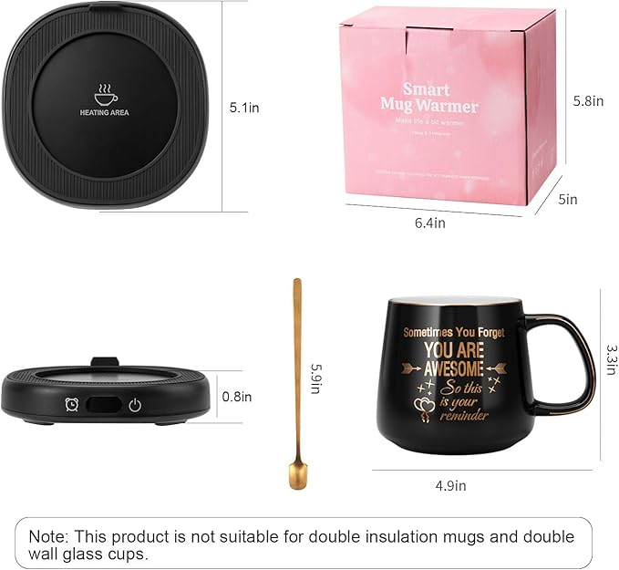 Coffee Mug Warmer & You are Awesome Mug Set, Electric Cup Warmer for Desk, Beverage Warmer with 4 Temperature Setting, 8-Hours Auto Shut Off