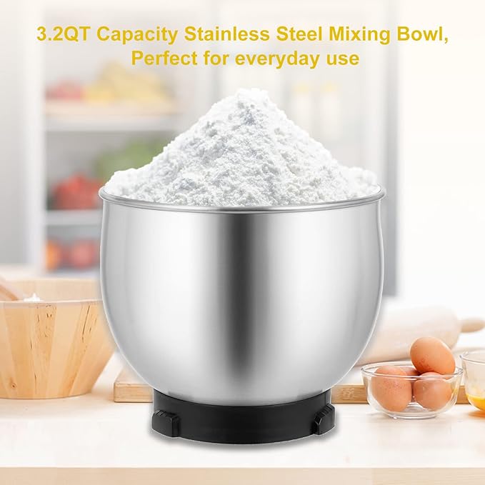Kitchen in the box Stand Mixer,3.2Qt Mini Electric Food Mixer,6 Speeds Portable Lightweight Kitchen Mixer for Daily Use with Egg Whisk,Dough Hook,Flat Beater (White)