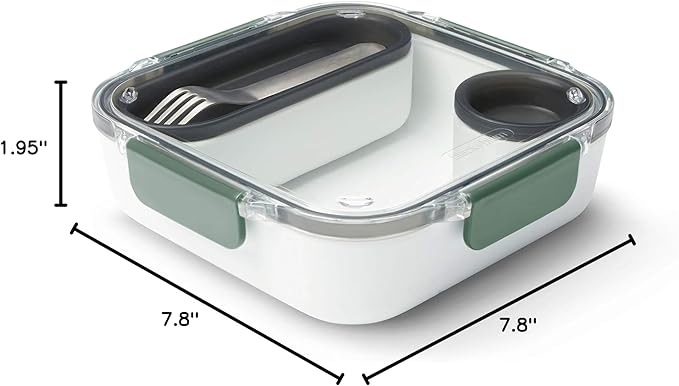 BLACK + BLUM Bento Box Style Compartment Food Container | Packed Lunch Box with Stainless-Steel Travel Fork, Plastic Free Leak-Proof, Microwave Safe | Olive, 34 oz / 1000 ml