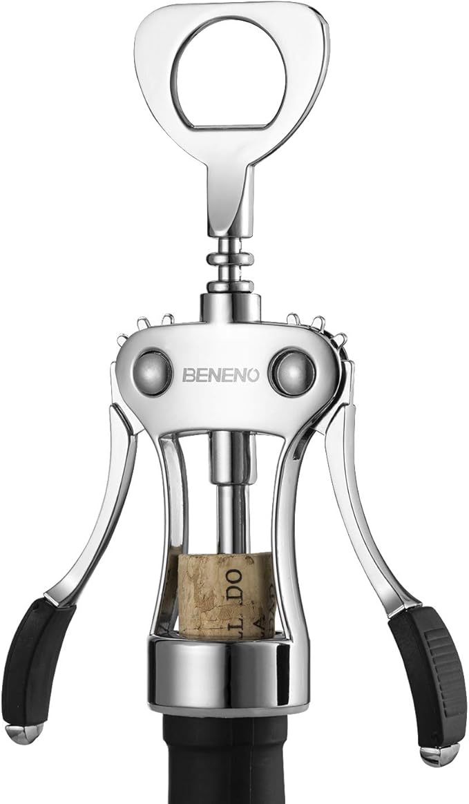 Beneno Wine Opener, Zinc Alloy Premium Wing Corkscrew with Multifunctional Bottles Opener, Sharp Wine Corkscrew with Ergonomic Non-Slip Wing Handle, Upgrade