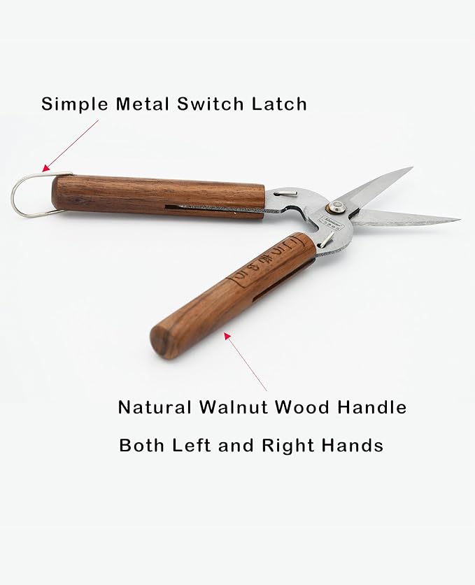 Razor Sharp Pruning Shears for Gardening, Garden Shears Carbon Steel Blade, Precision garden scissors Walnut Wood handle, 6.8” Garden Snips for Trimming Fruits, Vegetables, Flowers, Buds, Bonsai
