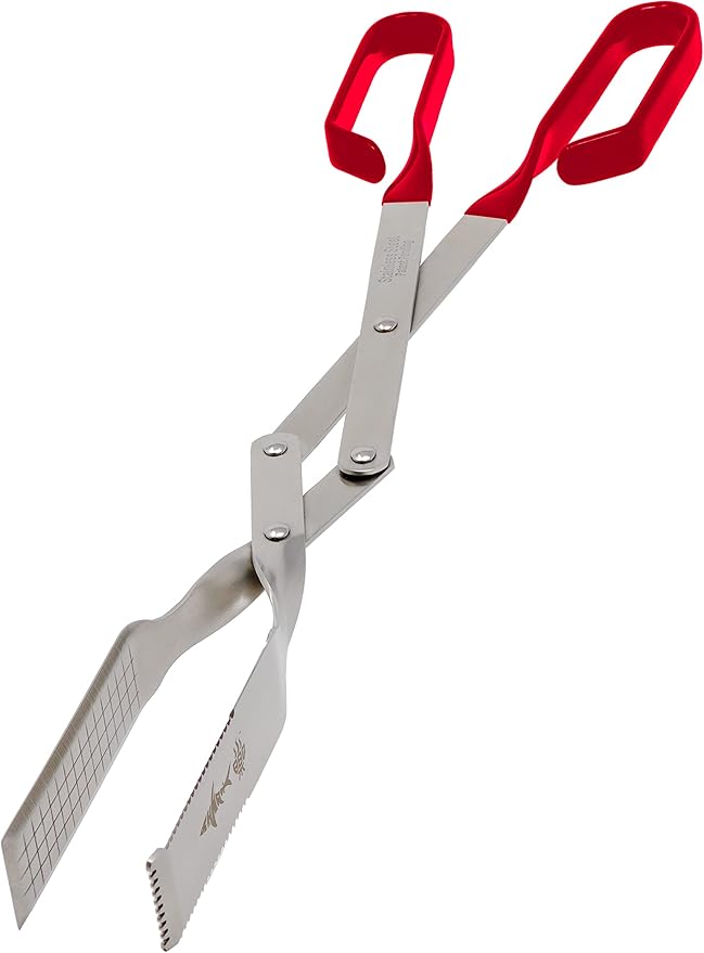 Shark BBQ Grill Tongs - 17 inch Red. Professional kitchen and outdoor grilling utensil. Long reach Barbeque Grilling Tongs. Ideal for steak, fish, burger, and sausage