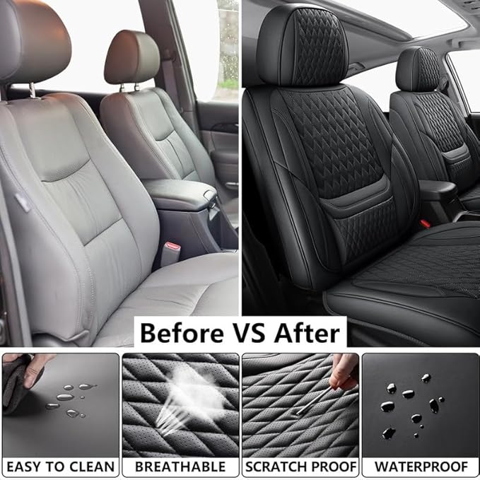 Front Seat Car Seat Covers Custom Fit for Chevrolet/Chevy Malibu 2000-2026 - Premium Faux Leather with Lumbar Support | Breathable, Waterproof, Anti-Slip, Durable (Black,Front Seat)