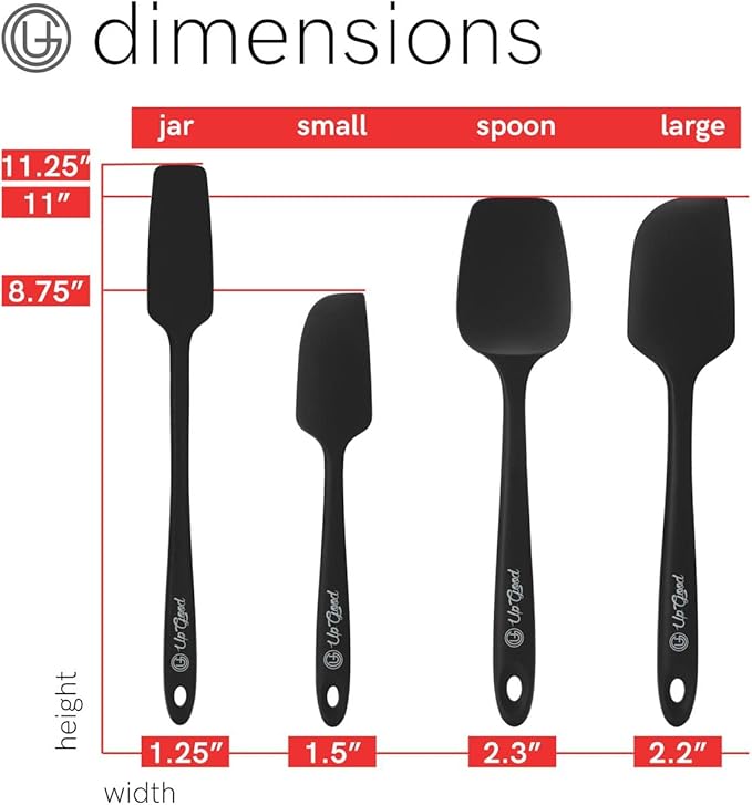 UpGood Silicone Spatula Set 600°F - High Heat Resistant Nonstick, Small and Large Kitchen Spatulas - Flexible BPA Free Professional Grade Cookware - Utensils for Cooking, Baking, Mixing(4 Pcs, Black)