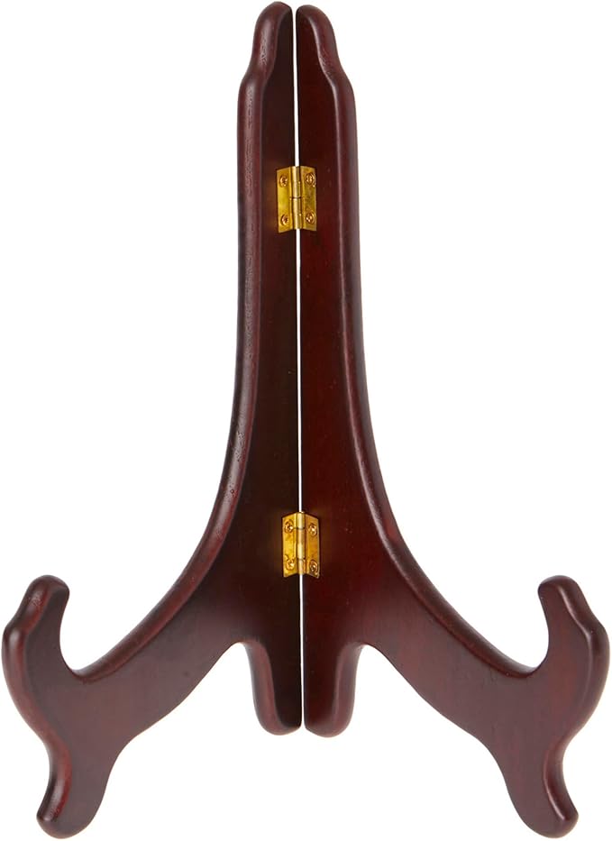 Bard's Hinged Dark Wood Plate Stand, 9" H x 7.25" W x 5" D (For 9" - 10.5" Plates), Pack of 2