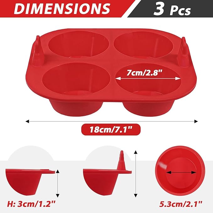 Webake 3PCS Silicone Air Fryer Muffin Pan for Baking 4 Cavity Air Fryer Egg Bites Silicone Mold, Nonstick BPA Free Muffin Tins