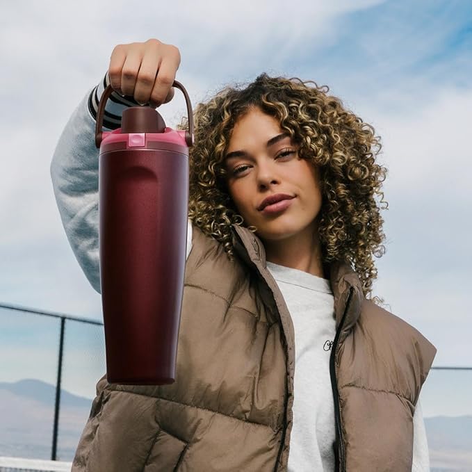 Owala FreeSip Sway Insulated Stainless Steel Water Bottle with Two-Way Spout, Built-In Straw and Bucket Handle, Made for Travel, School, and Sports, 30oz, BPA Free, Leak Proof, Black Cherry