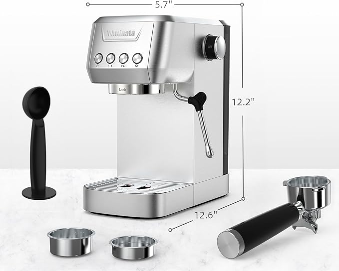 MAttinata Espresso Coffee Machine, Compact Espresso Maker 20 Bar, Stainless Steel Cappuccino Machines With Steam Milk Frother For Home Barista, Office Mattino