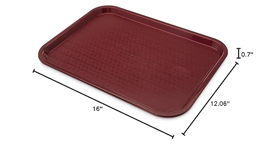 Carlisle FoodService Products CT121661 Cafe Standard Plastic Cafeteria/Fast Food Tray, NSF Certified, BPA Free, 16" Length x 12" Width, Burgundy (Pack of 24)