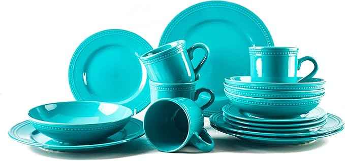 Pearl Dots Stoneware Dinnerware Set (16pc Set, Turquoise)