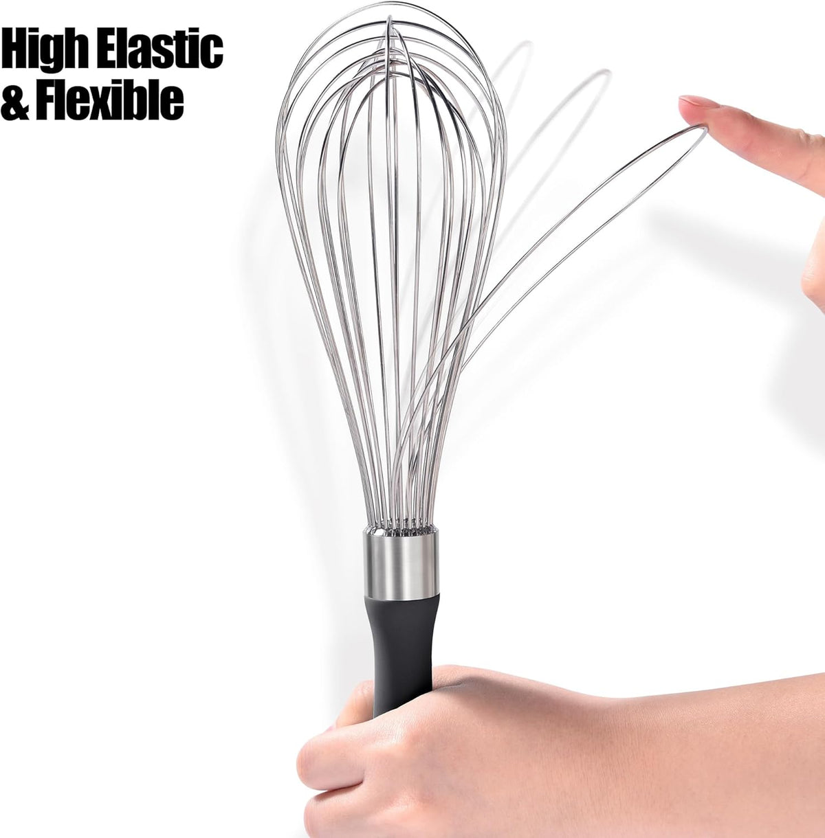 18/8 Stainless Steel Balloon Whisk, Doosu Kitchen Whisk for Cooking Handheld Egg Beater with Rust-Proof Sturdy Wires & Non-Slip Silicone Handle for Beating, Stirring, Blending (12 Wires, Black)