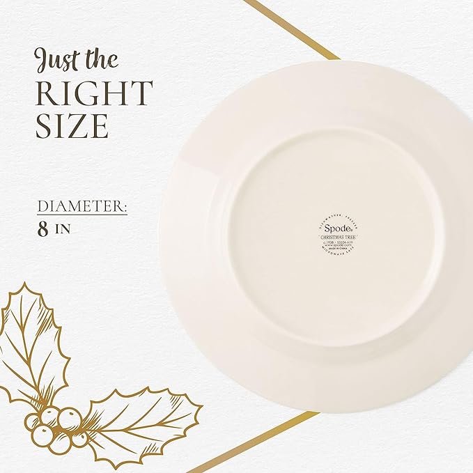 Spode Christmas Tree Polka Dot Dessert Plate (Set of 4) - Festive 8-Inch Stoneware Plates for Holiday Entertaining, Appetizers, Snacks - Microwave, Dishwasher, Freezer Safe Party Appetizer Dishes