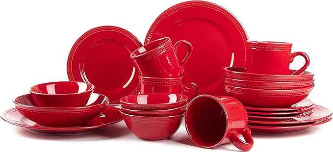 Pearl Dots Stoneware Dinnerware Set (20pc Set, Red)