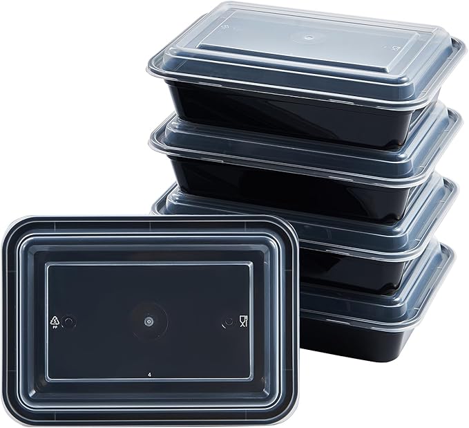 CIAO! Heavy Weight 32oz Injection Molded Microwavable Black Rectangular Food Container with Lid (150/case)