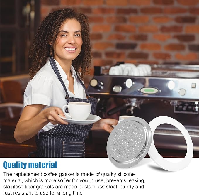 6 Pieces Moka Pot Replacement Cup Gasket with 2 Pcs Stainless Filter Silicone Moka Express Replacement Seals Funnel Kits Compatible Espresso Coffee Maker Parts(2-cup)