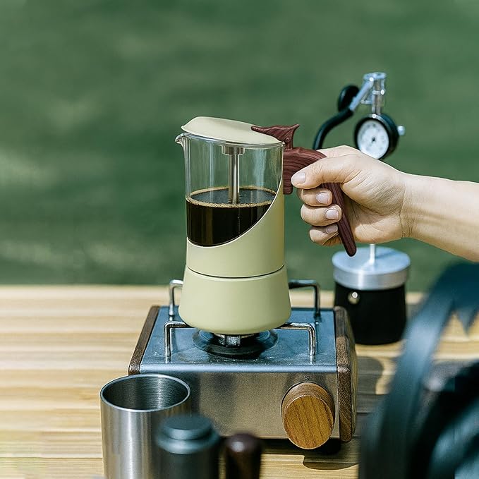 Glass Moka Pot for Stovetop & Induction - Italian Espresso Maker with Wood Handle & Leak-Proof Design - Comes with Induction Heat Diffuser Plate (9 Cup,360ml)