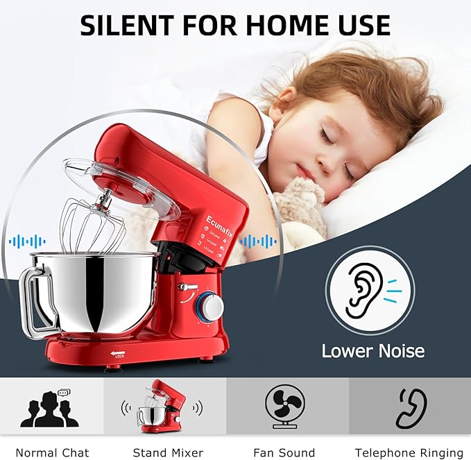 Kitchen Stand Mixer, 6.5Qt Household Stand Mixers, 660W 6+P Speed Tilt-Head Electric Dough Mixer, Food Mixers for Daily Use with Dough Hooks, Whisk, Beater