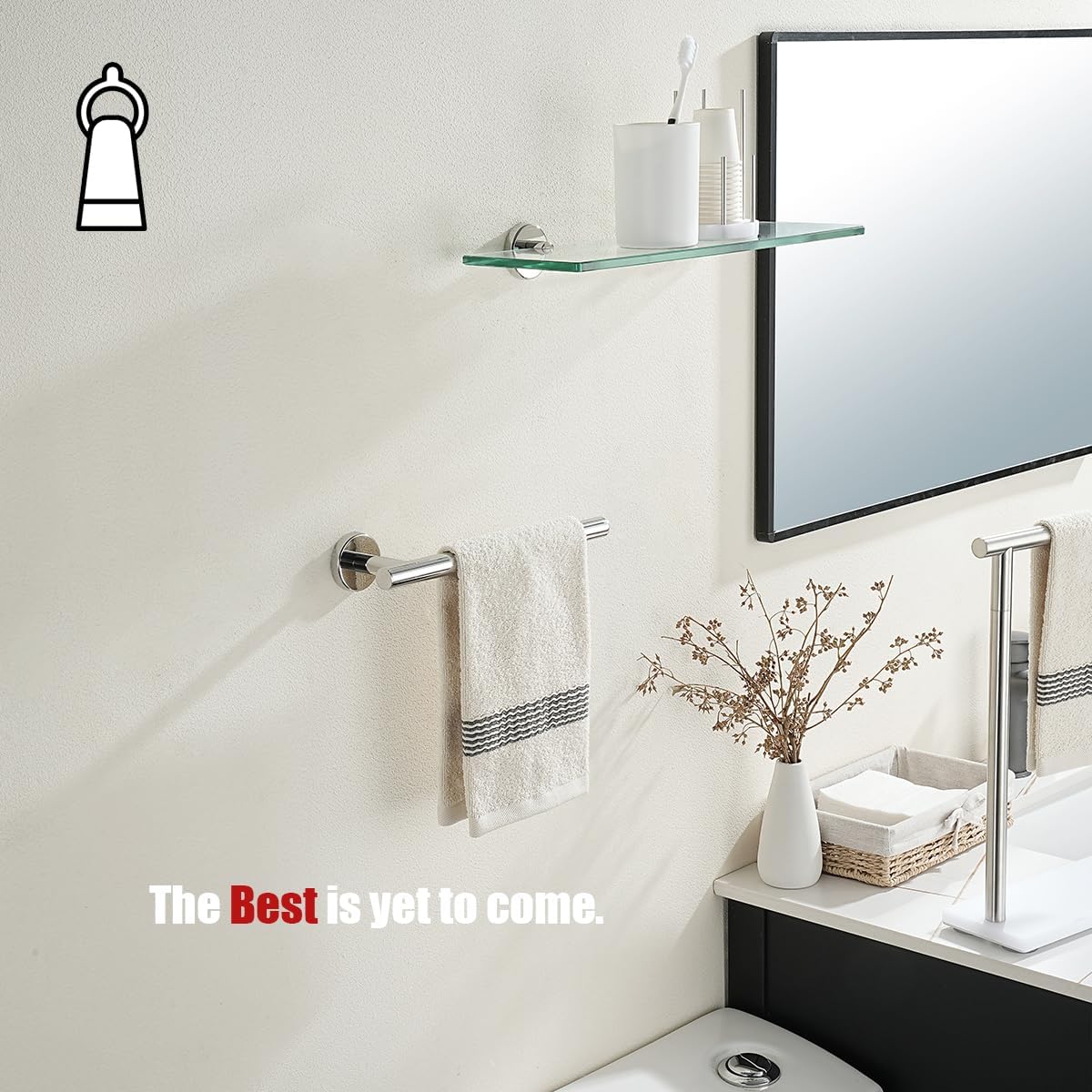 JQK Hand Towel Holder Towel Ring Chrome, 10 Inch Thicken 0.8mm 304 Stainless Steel Bathroom Hand Towel Bar, 9 Inch Useable Length Wall Mount Towel Rack Hanger, Polished Steel, THH110L9-CH
