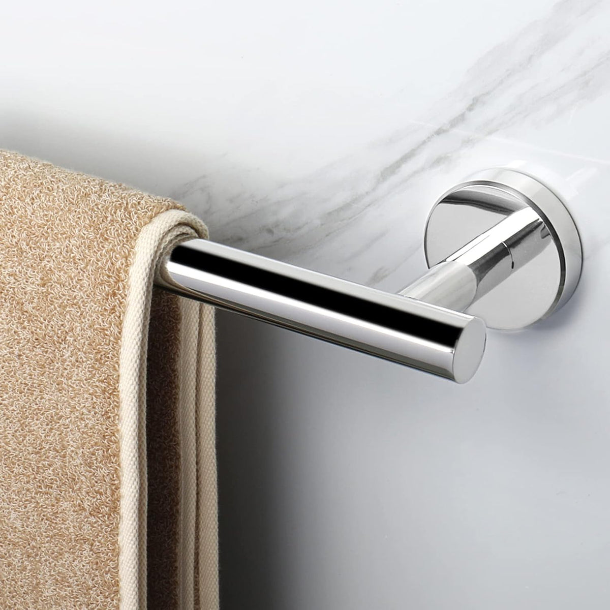 NearMoon Bath Towel Bar, Bath Accessories Thicken Stainless Steel Shower Towel Rack for Bathroom, Towel Holder Wall Mounted (1 Pack, Chrome Finish, 26 Inch)
