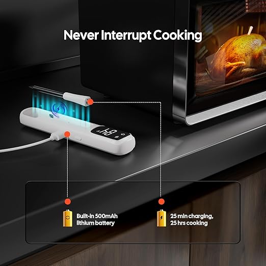 INKBIRD Mini Wireless Meat Thermometer, Bluetooth 5.4,1000ft/305m Ultra Long Connection, 60 Min Offline Data Storage, IP67 Waterproof, White LED Display, Ideal for BBQ, Grill, and Smoker