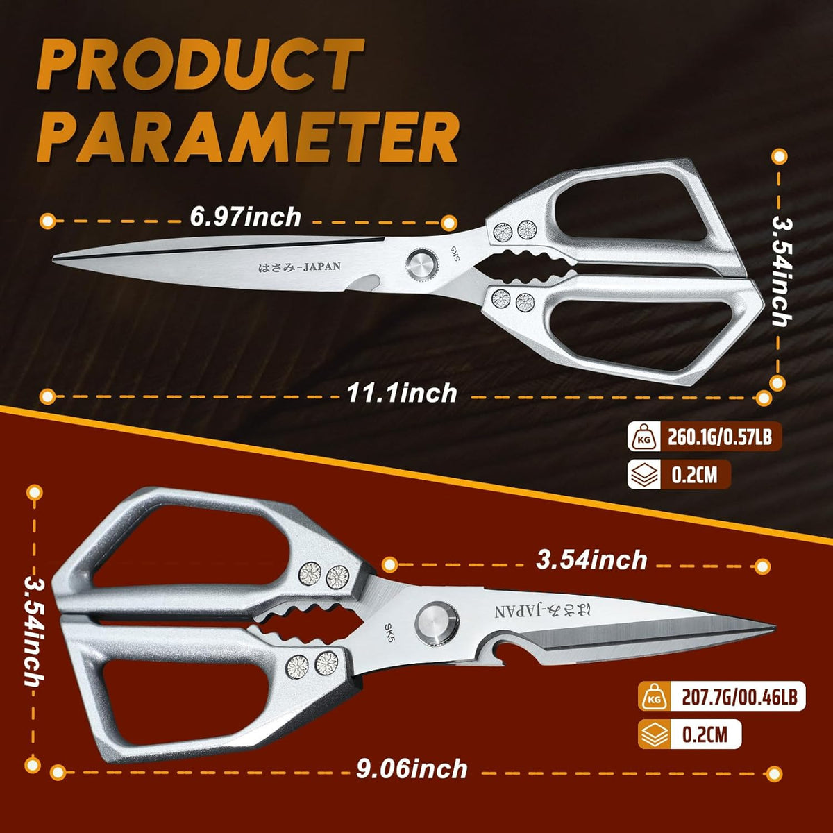 HUUSK Kitchen Scissors Set Silver - Upgraded Stainless Steel Kitchen Shear, Sharp Meat Scissors Dishwasher Safe, Heavy Duty Poultry Shears, Japanese Cooking Scissor for Food, Chicken Bones, and Turkey
