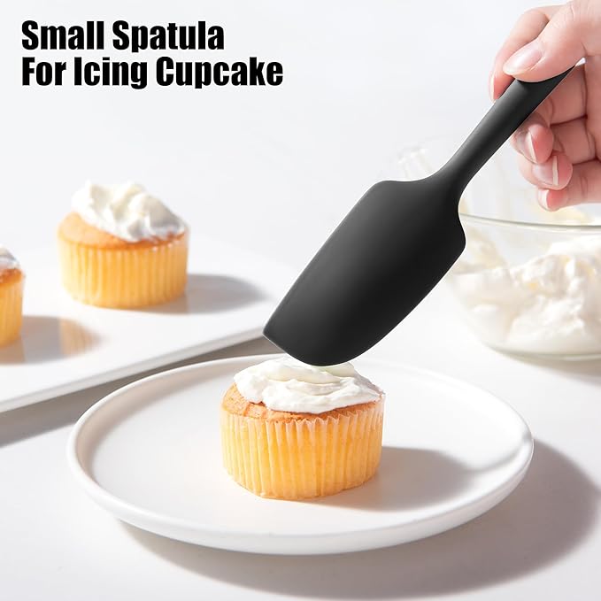 3-Piece Silicone Spatula Scrapers: Doosu 600°F Heat Resistant Food Grade Kitchen BPA Free Rubber Baking Cooking Tool Nonstick Utensil Set for Mixing, Scraping, Folding, Stirring, Serving (Black)