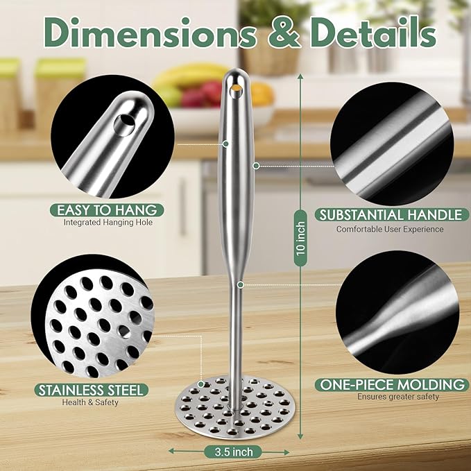 Stainless Steel Potato Masher - Heavy Duty Mashed Potato Maker, Avocado, Sweet Potato, Vegetable, Fruit Mash Tool
