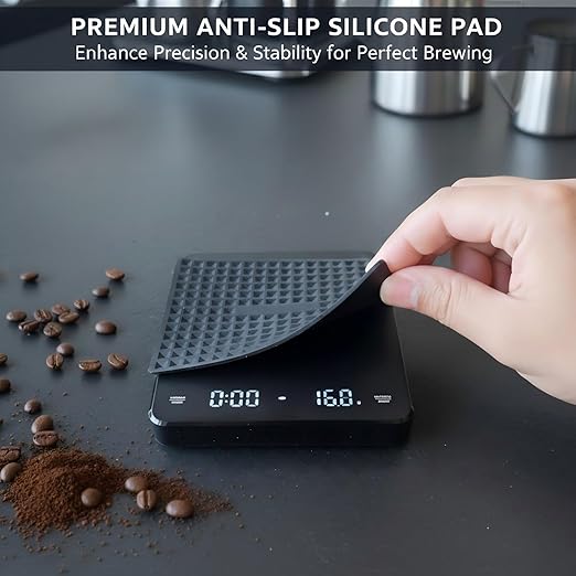 Coffee Scale with Timer 3kg/0.1g High Precision Digital Espresso Scale for Pour Over and Drip Coffee Large Gram Scale for Kitchen Baking and Jewelry with Rechargeable Battery and Silicone Mat